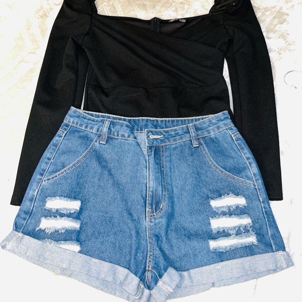 SHEIN Classic Blue Ripped Jean Shorts
